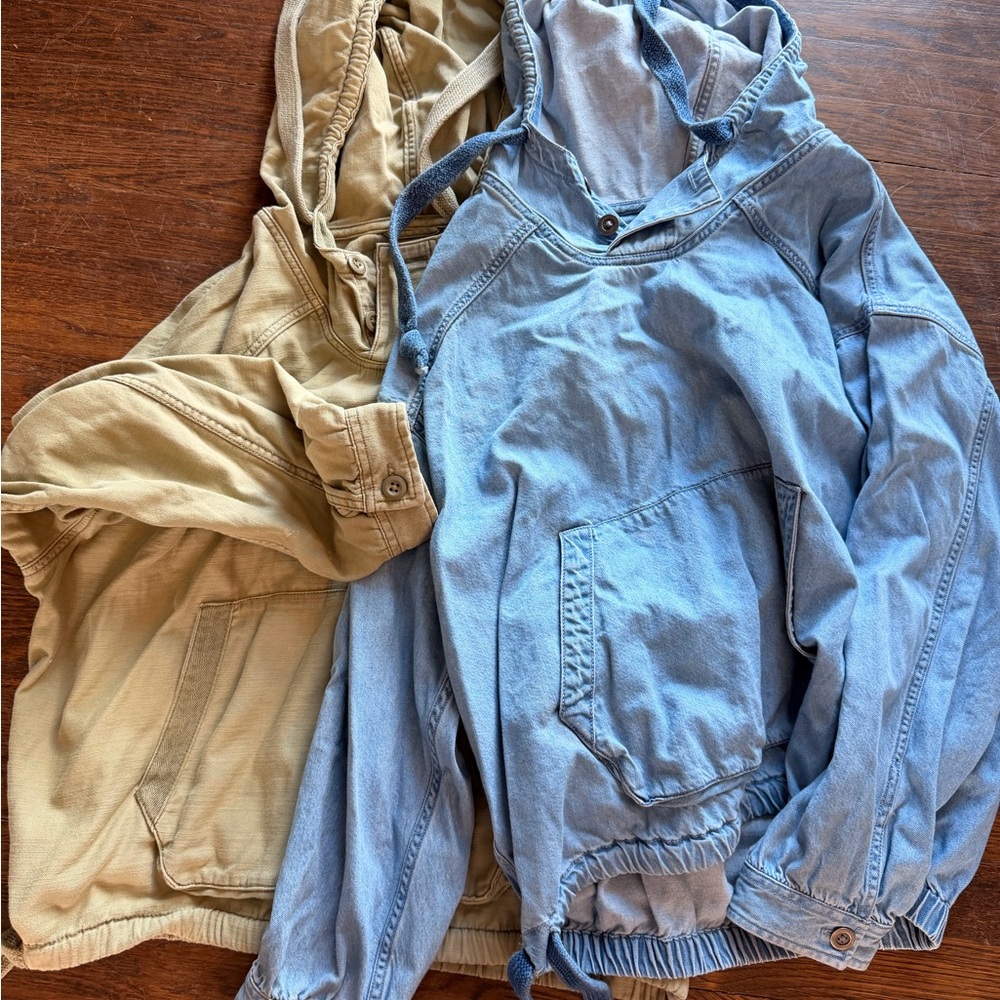 American Eagle Outfitters Light Blue and Tan Hooded Jackets